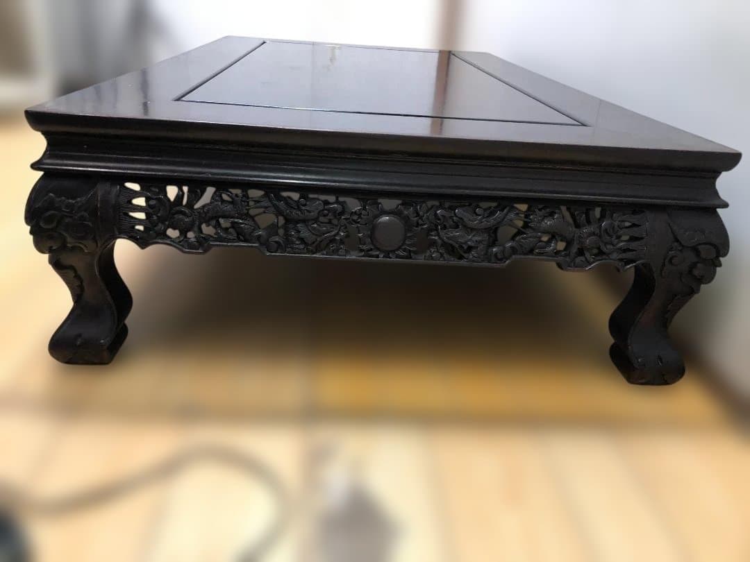 送料無料 中国家具 彫刻座卓 龍彫刻 唐木調 大型 ローテーブル 251214