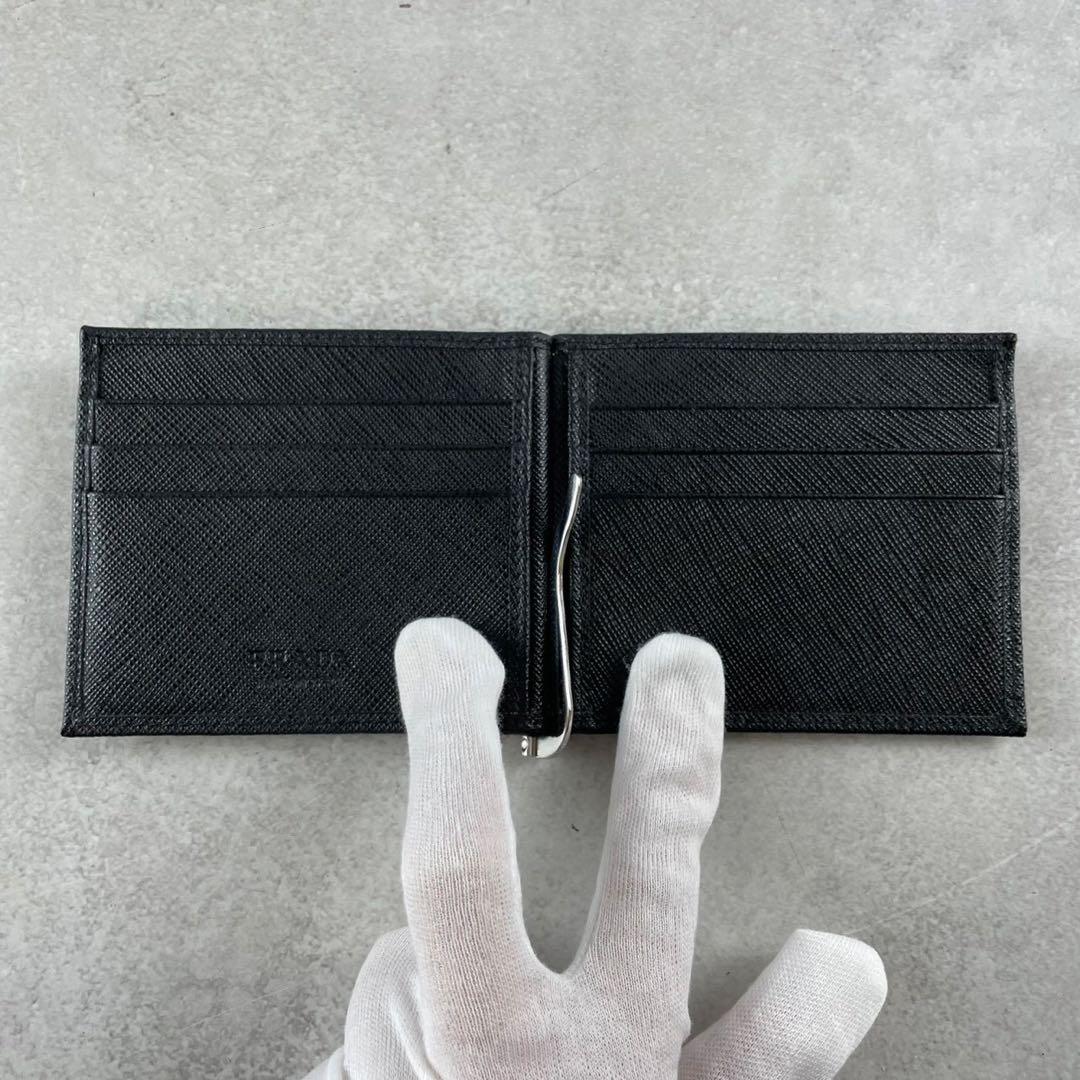 【新品同様 付属品完備】PRADA マネークリップ 三角ロゴ サフィアーノ 黒