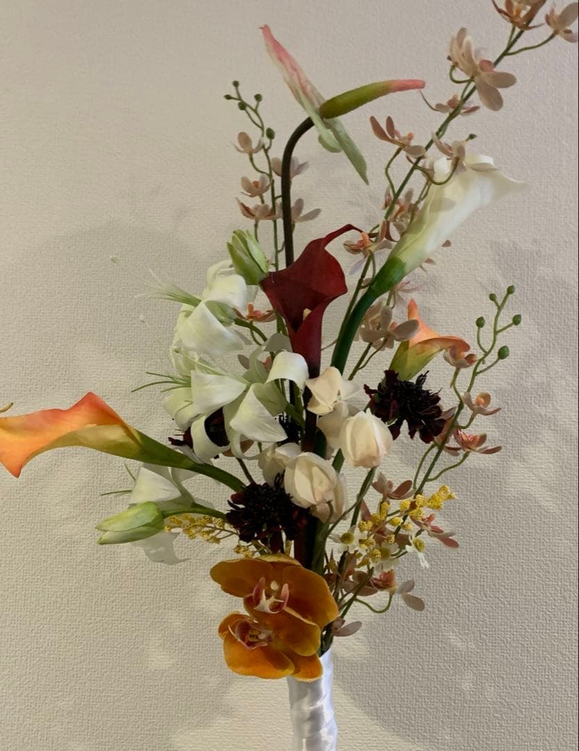 ウェディング　ブーケ　プリザーブドフラワー　オレンジホワイト　結婚式　ブートニア