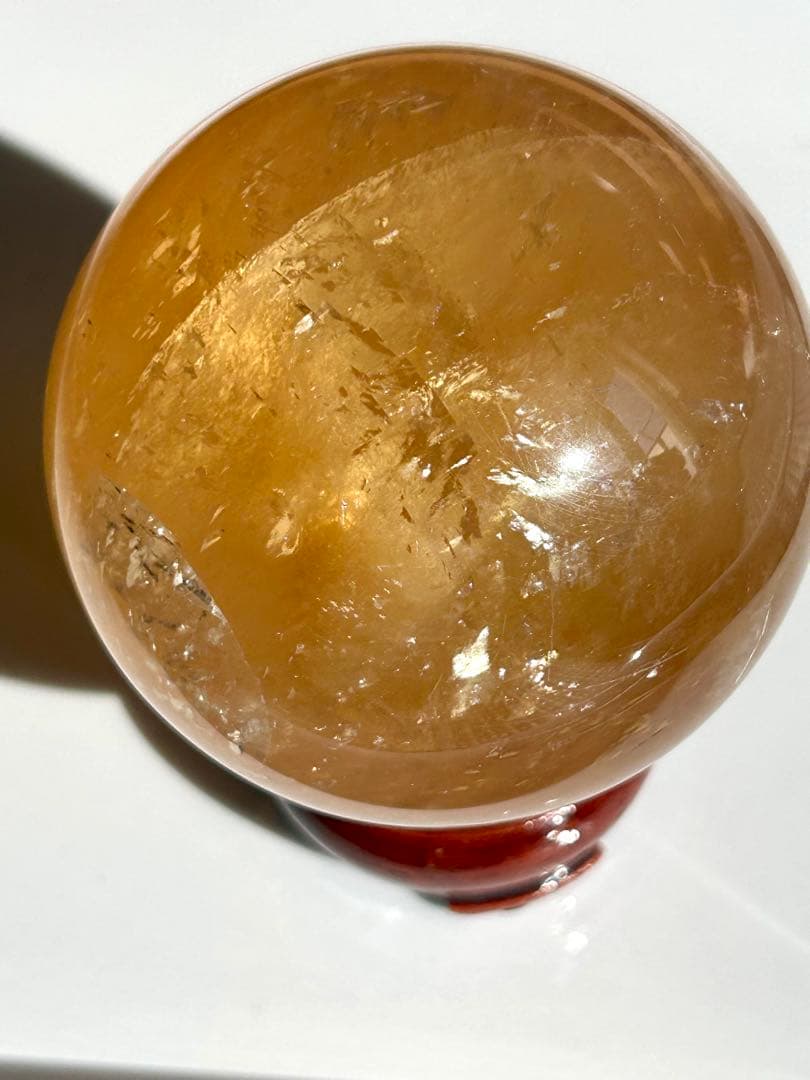 ゴールデンカルサイト スフィア 67mm 台座付 レインボー　虹入　丸玉