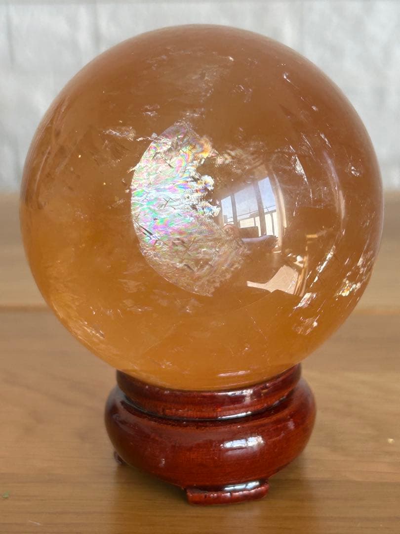 ゴールデンカルサイト スフィア 67mm 台座付 レインボー　虹入　丸玉