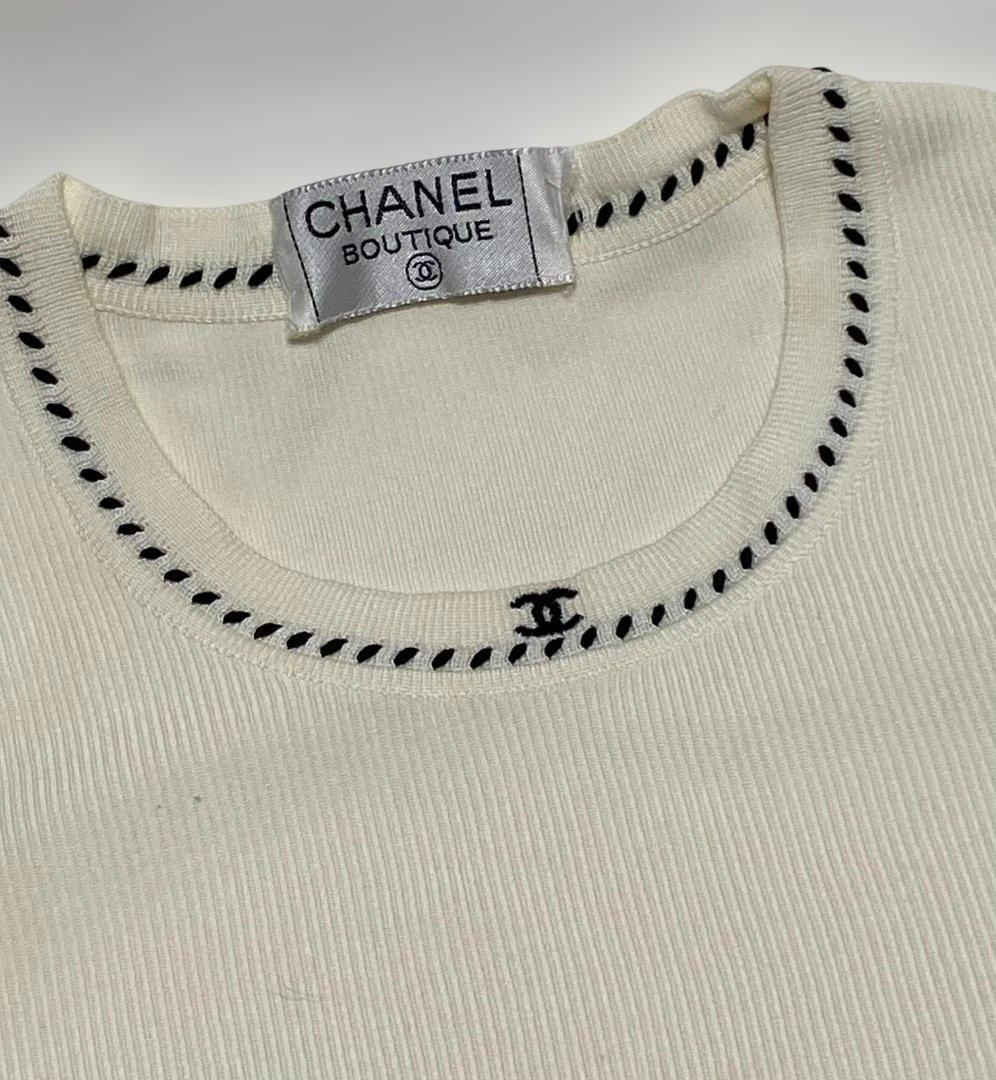 HANEL シャネル 半袖 ニット トップス ココマーク 白 クリーニング済