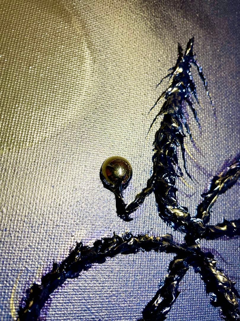 「月光で黄金に輝く黒龍」 テクスチャーアート 龍神 絵画 龍ノツカイ