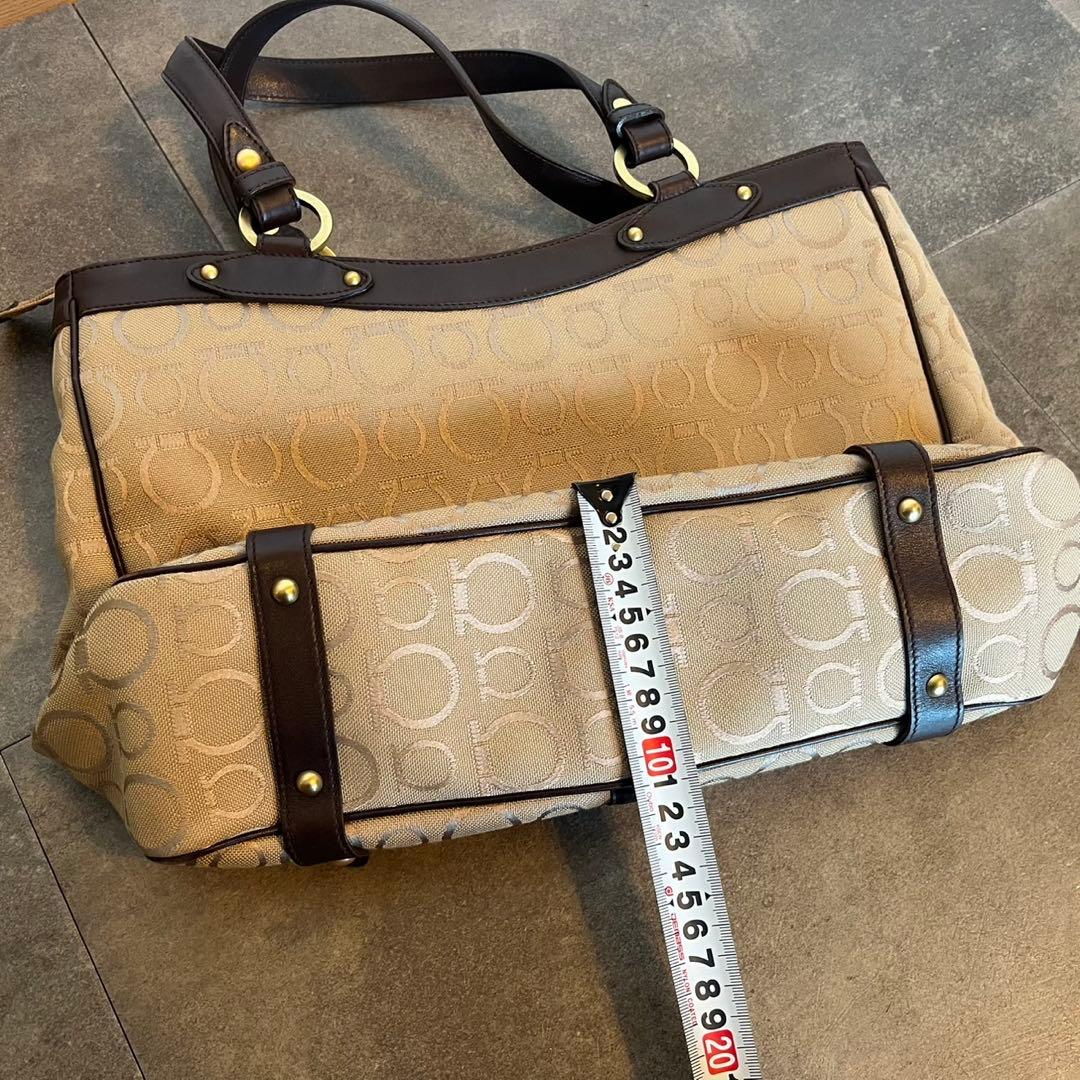 ベージュ キャンバス レザートートバッグ