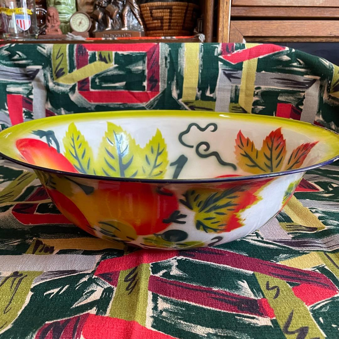 希少BIG！50sアメリカンアンティーク　果物柄ホーローボウルミッドセンチュリー