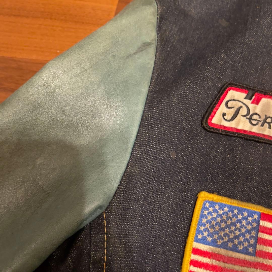 希少 Schott ショット　L ライダースジャケット デニムレザー　ワッペン