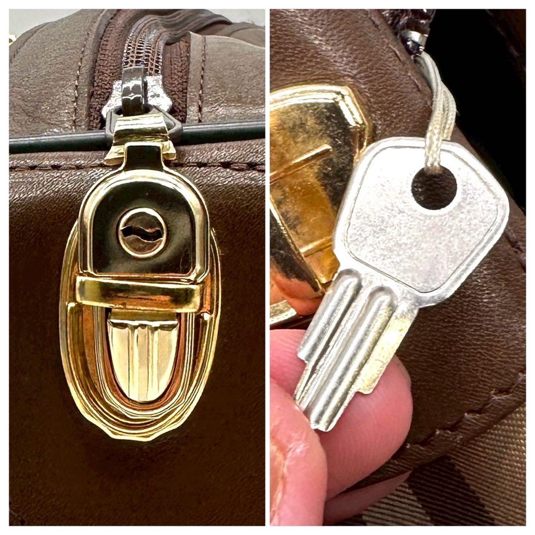 美品 バーバリー ボストンバッグ ノバチェック 鍵付き 大容量 旅行 ブラウン