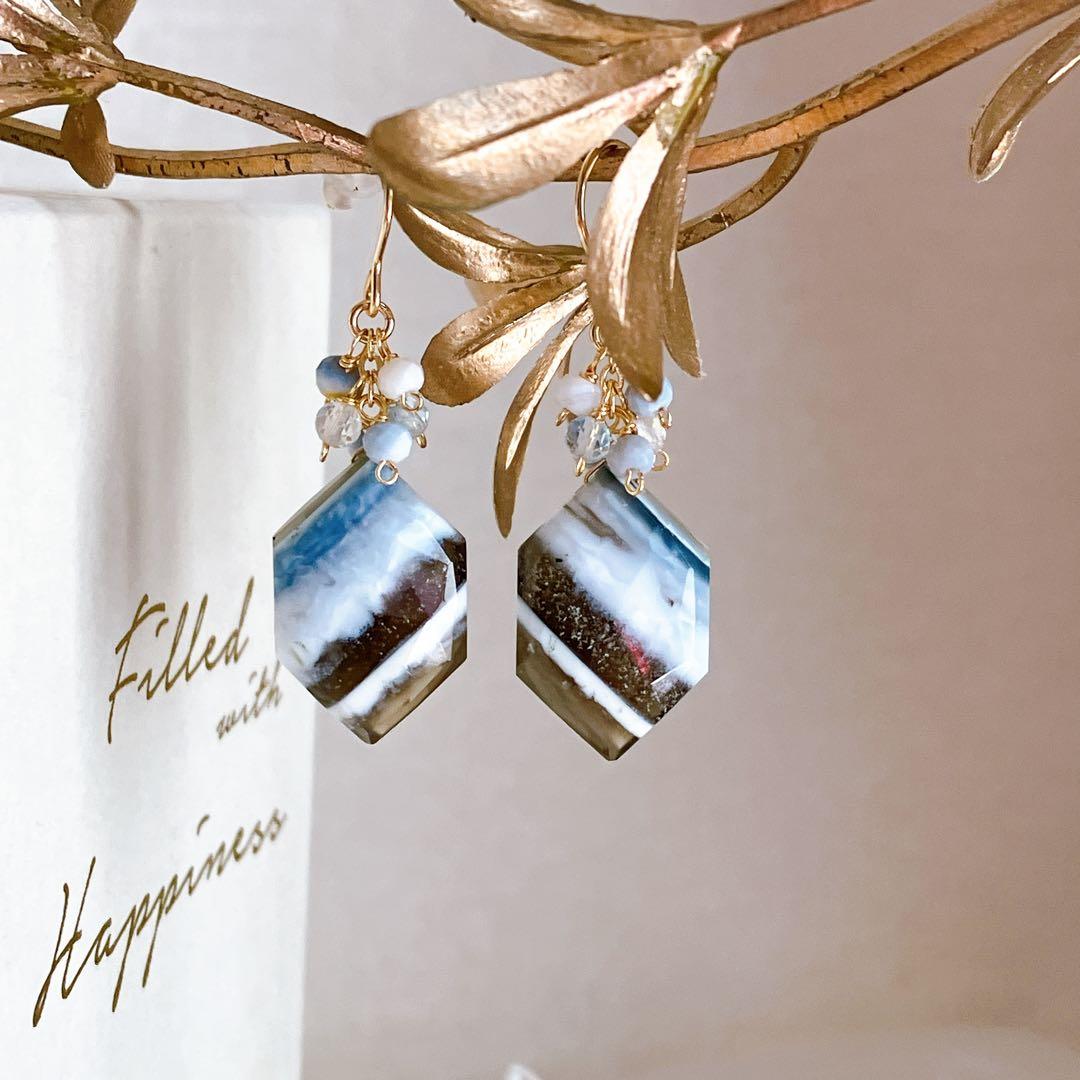 Kaya◆ひねりコンケーブカット✧ハニークォーツピアス