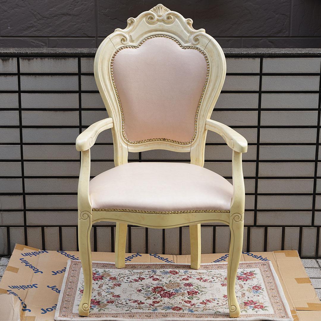 引き取り限定☆サルタレッリヴェルサイユ　アーム付きダイニングチェア　合皮レザー2