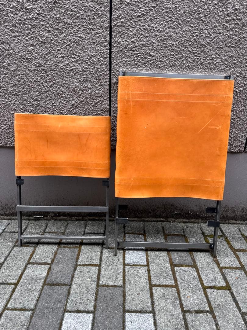 オレンジレザー折りたたみアウトドアチェア