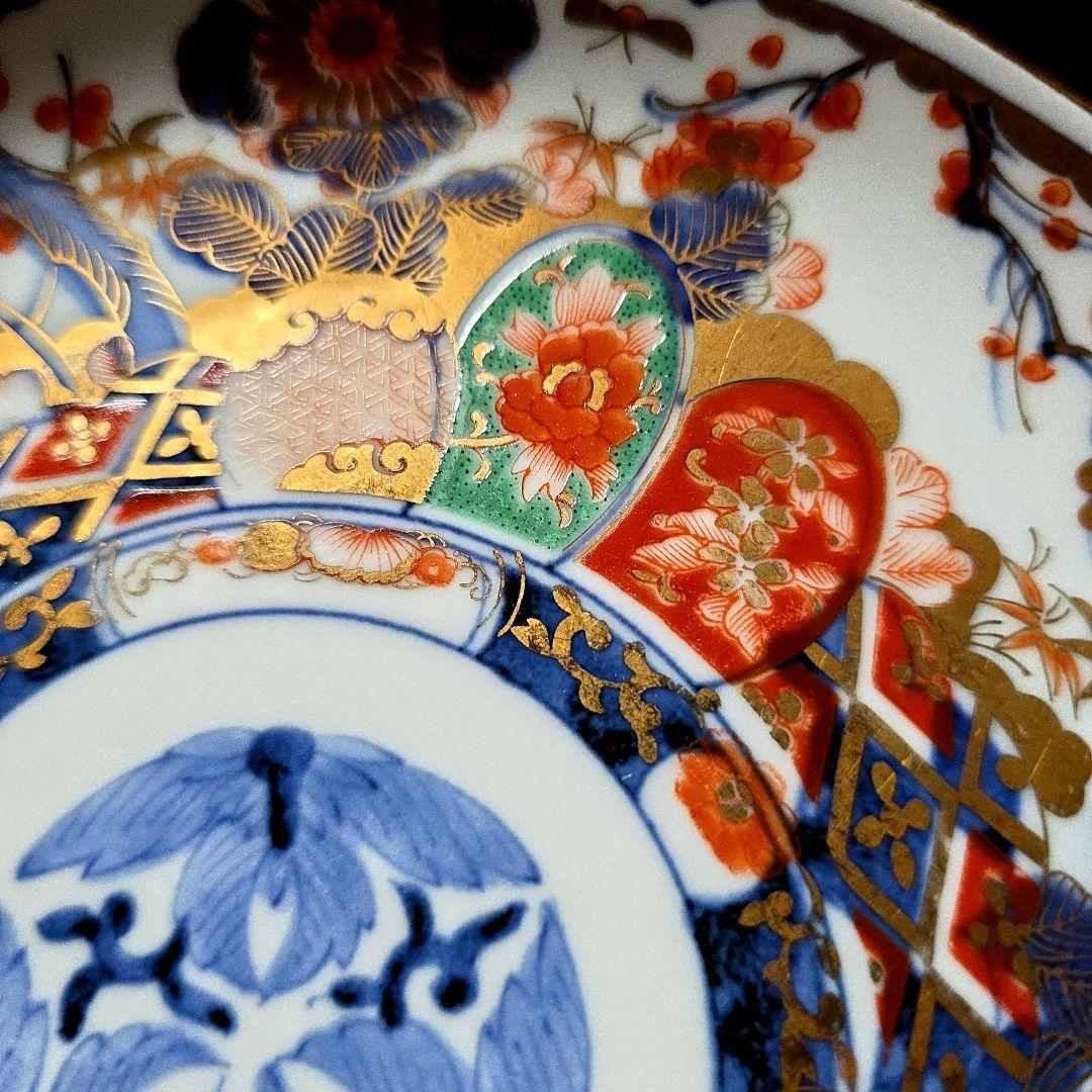 龍峰窯　染錦金彩四君子　古伊万里　19cm　中皿　3枚