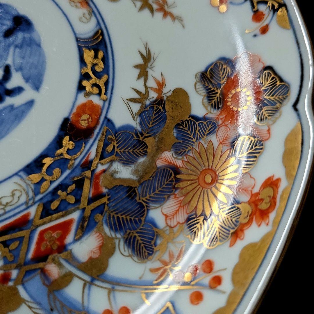 龍峰窯　染錦金彩四君子　古伊万里　19cm　中皿　3枚