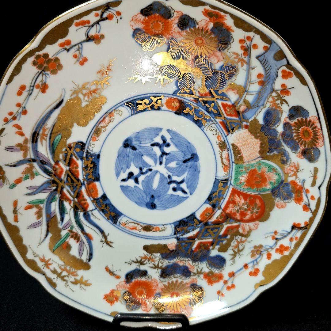 龍峰窯　染錦金彩四君子　古伊万里　19cm　中皿　3枚