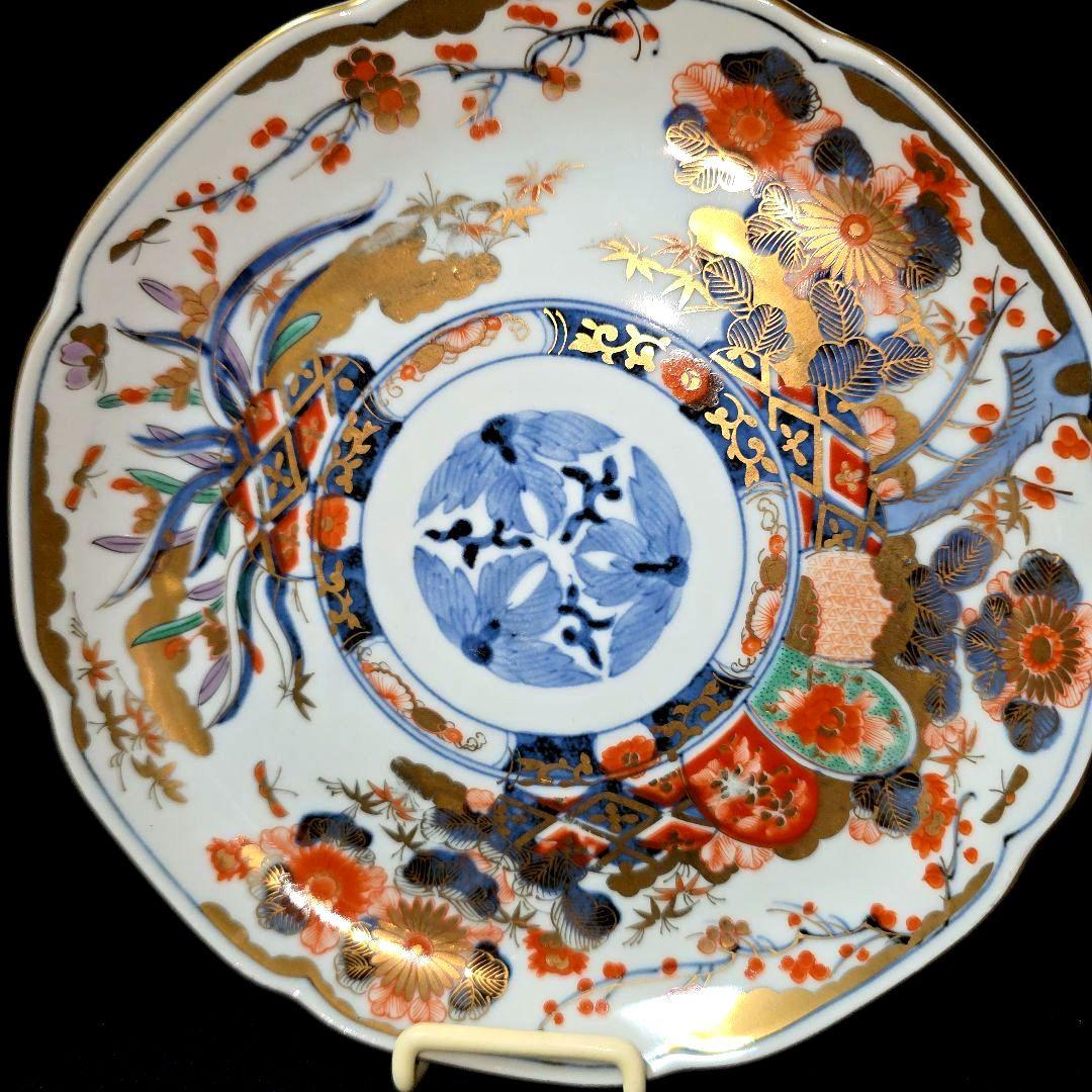 龍峰窯　染錦金彩四君子　古伊万里　19cm　中皿　3枚