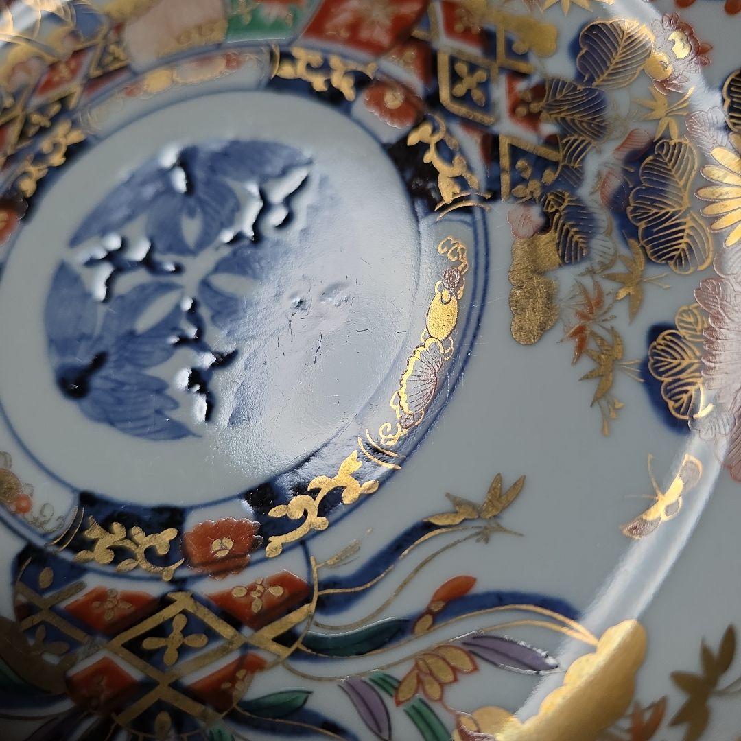 龍峰窯　染錦金彩四君子　古伊万里　19cm　中皿　3枚
