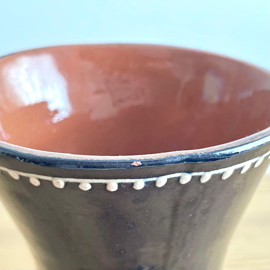 リトアニア？ ビンテージ いっちん描き 鳥花文 ピッチャー 花入 スリップウェア