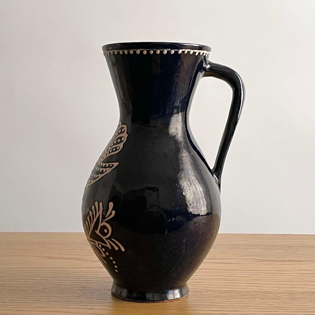 リトアニア？ ビンテージ いっちん描き 鳥花文 ピッチャー 花入 スリップウェア