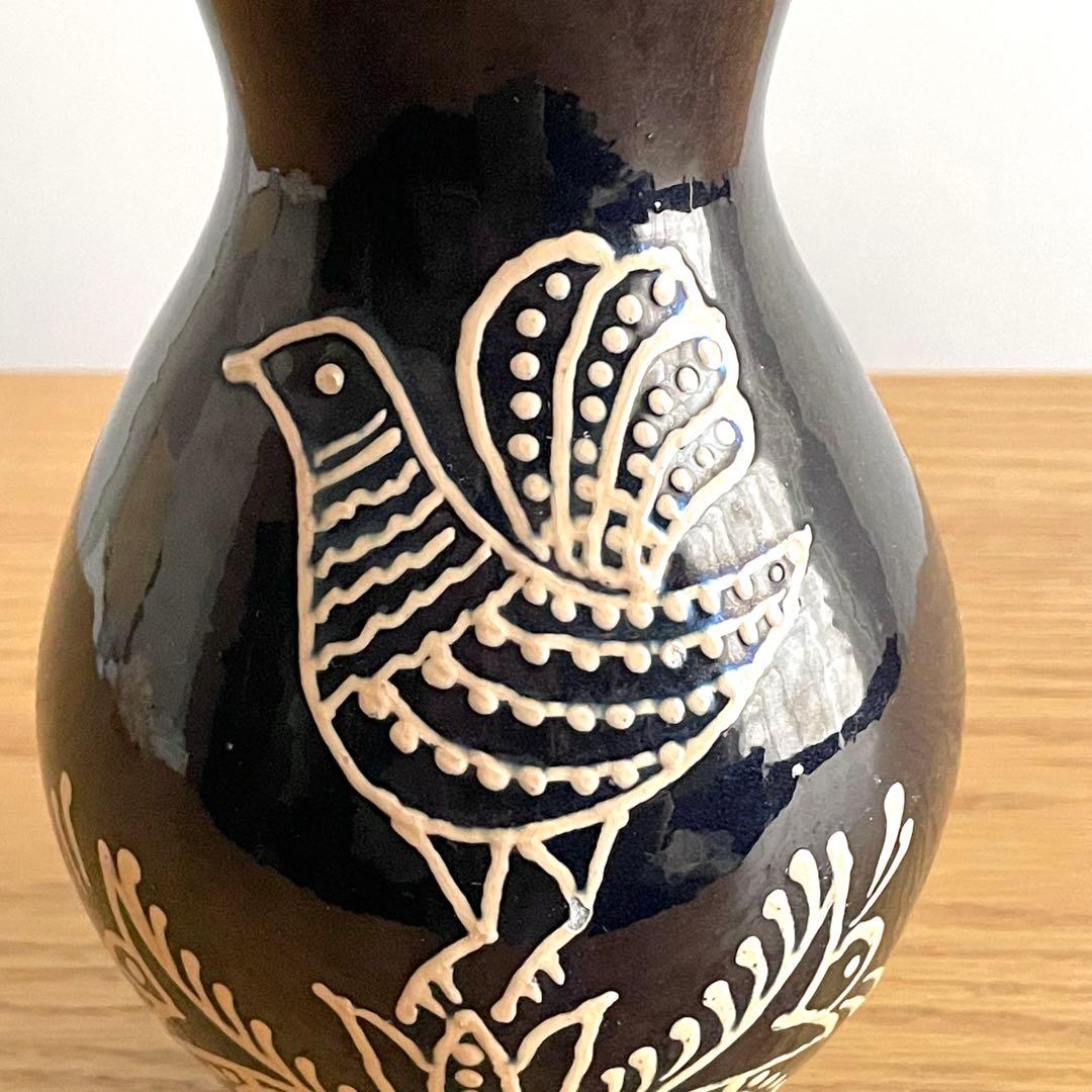 リトアニア？ ビンテージ いっちん描き 鳥花文 ピッチャー 花入 スリップウェア