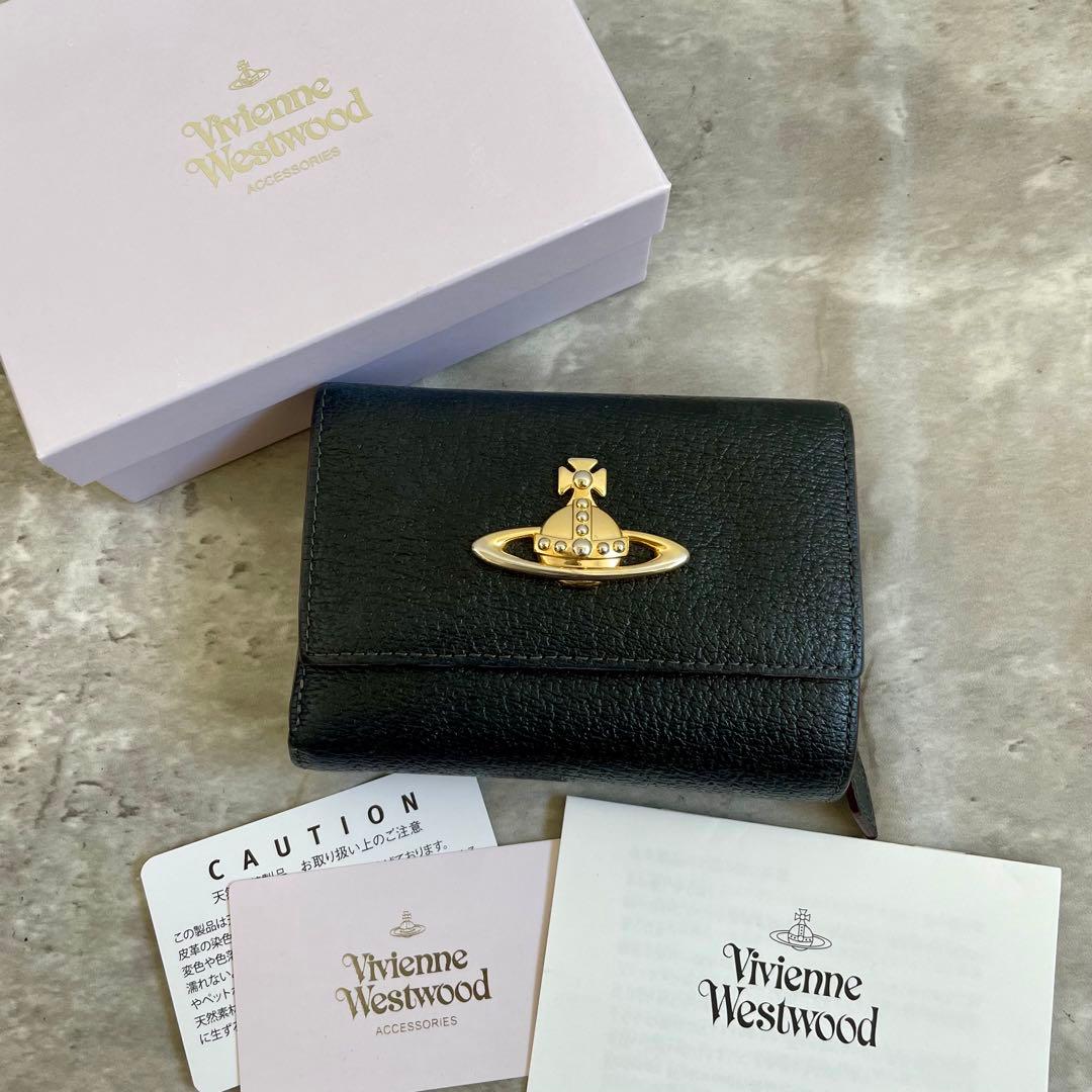 箱あり ヴィヴィアンウエストヴッド 三つ折り財布 オーブ ブラック デカロゴ