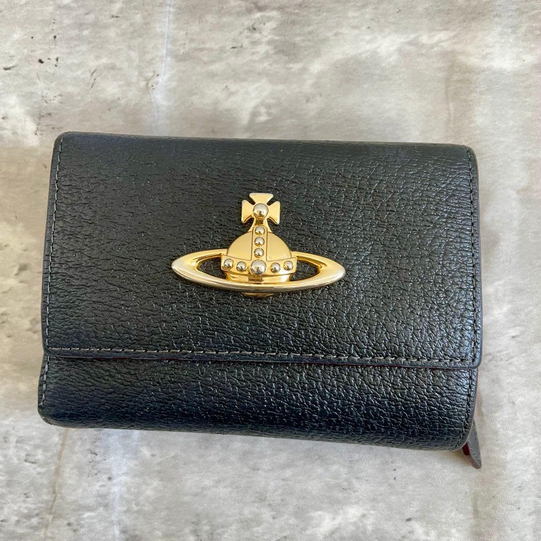 箱あり ヴィヴィアンウエストヴッド 三つ折り財布 オーブ ブラック デカロゴ