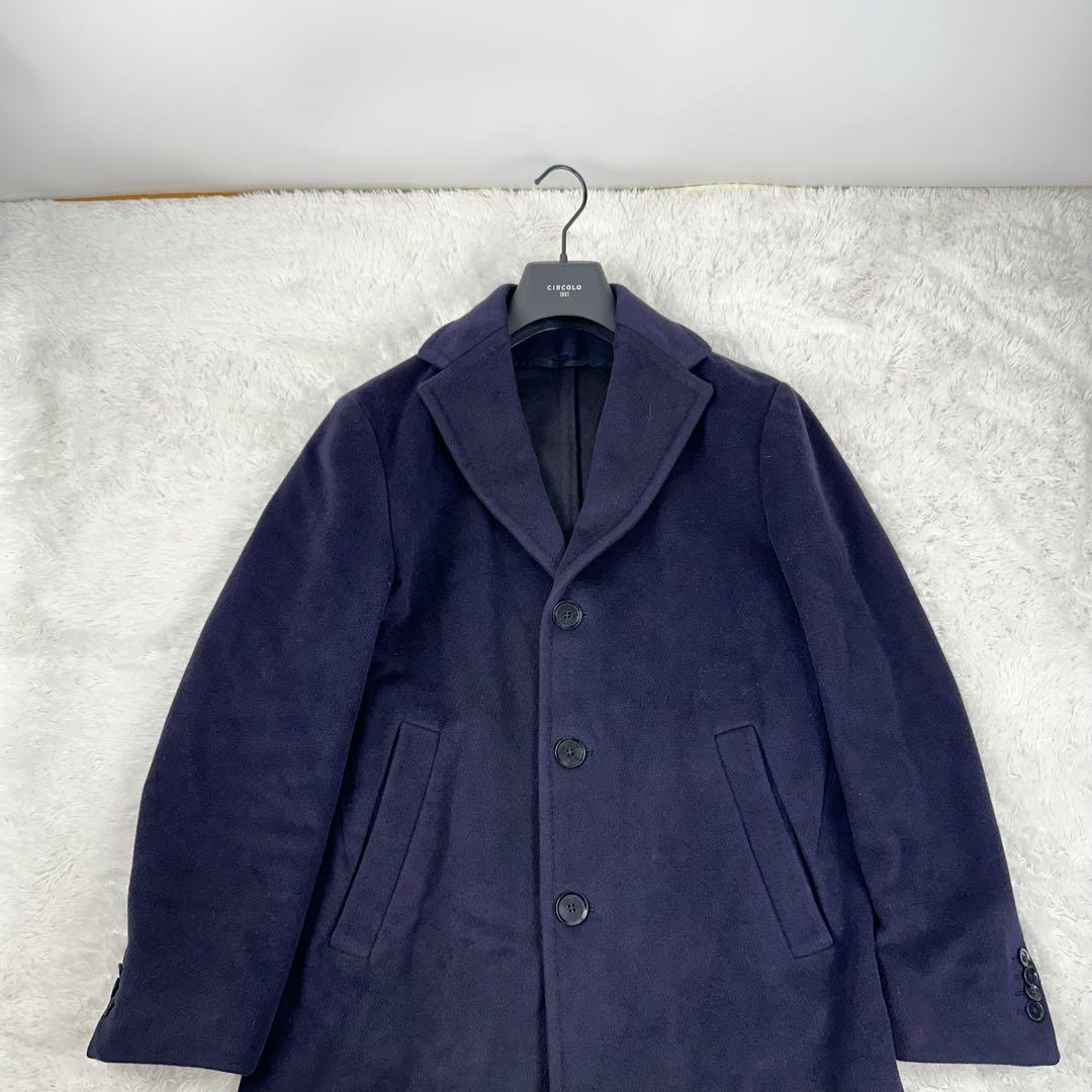 ブリッラ　ペル　イル　グースト　チェスターコート　カシミア混　M 紺　アンゴラ混