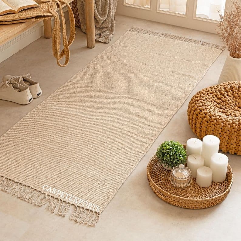 インド綿　フリンジ付きラグ ロングタイプ　ヨガマット