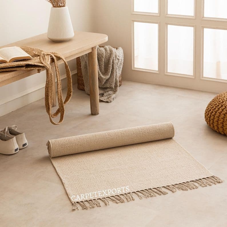 インド綿　フリンジ付きラグ ロングタイプ　ヨガマット