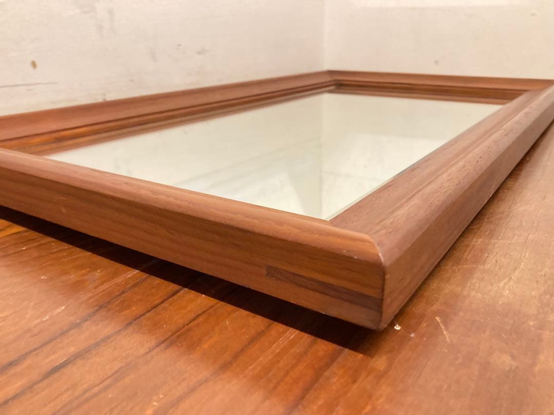 70〜80's ヴィンテージ チーク無垢材 壁掛け鏡 ウォールミラー 北欧モダン