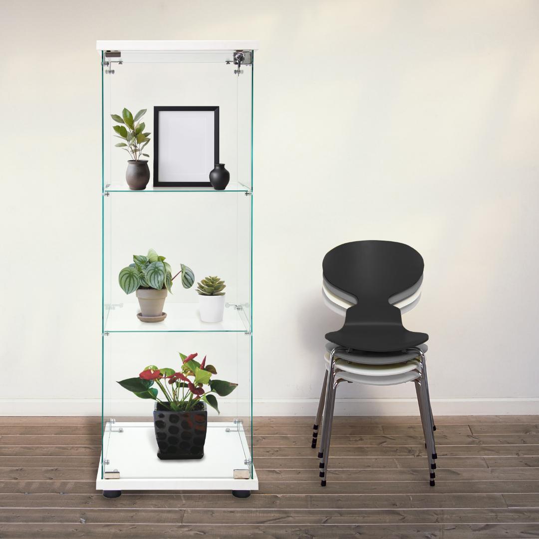 【新品】ガラスコレクションケース｜3段スリム白｜フィギュア棚｜ショーケース