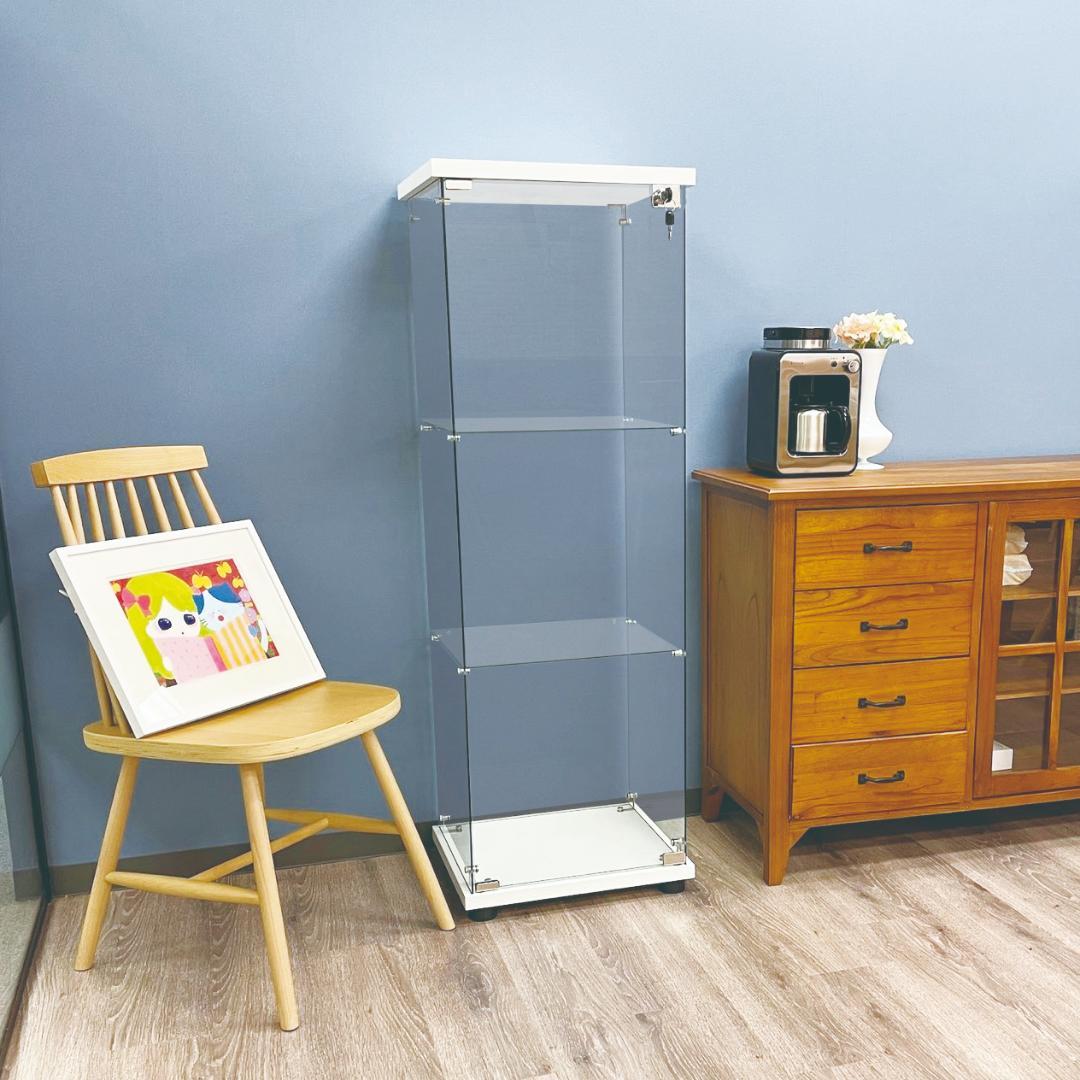 【新品】ガラスコレクションケース｜3段スリム白｜フィギュア棚｜ショーケース