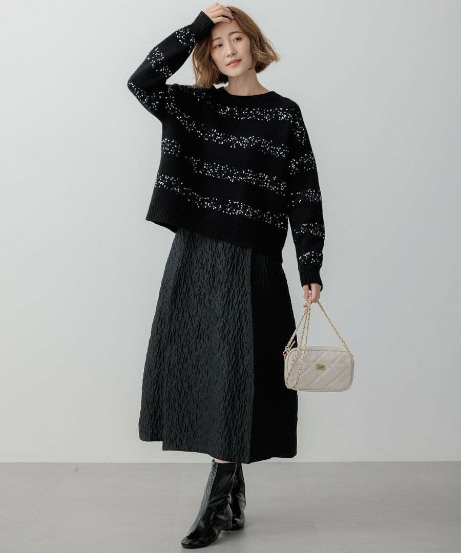 【滝沢眞規子さん着用/一部店舗限定】スパングルボーダー ニット