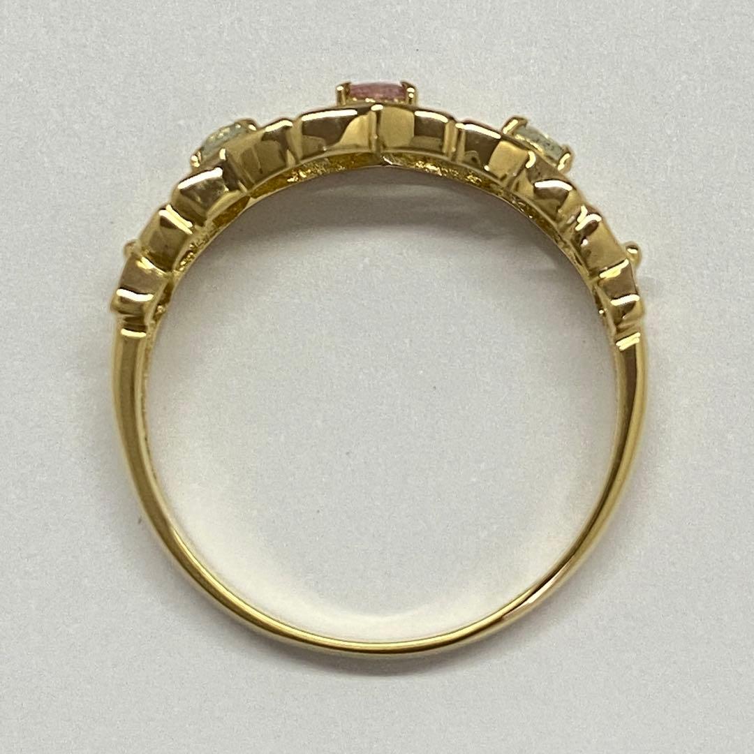 K18　天然ピンクトルマリンリング　ブルートパーズ　サイズ9号　1.65g