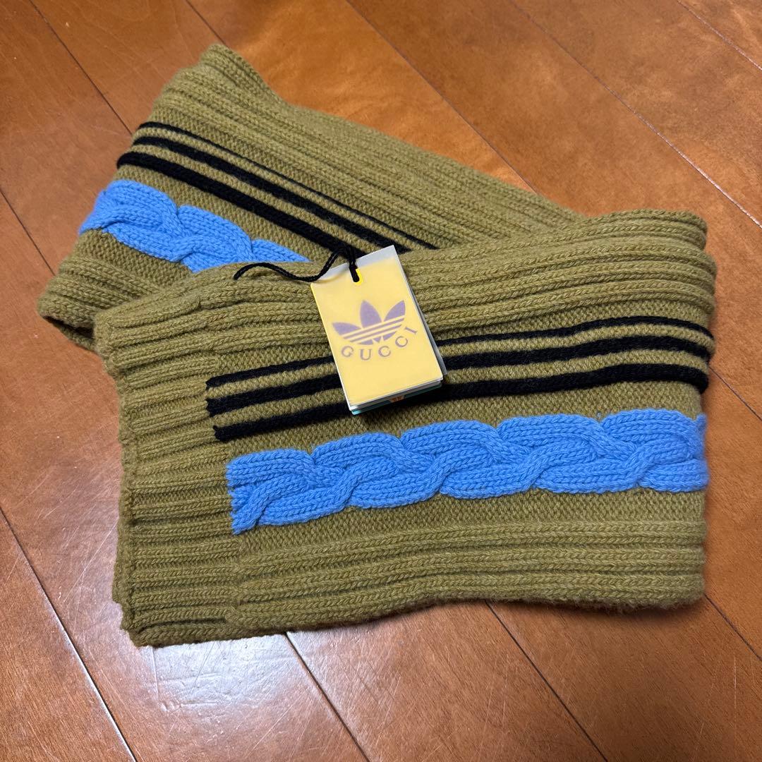 タグ付き未使用品　GUCCI アディダス　マフラー　ベージュ×ブルー