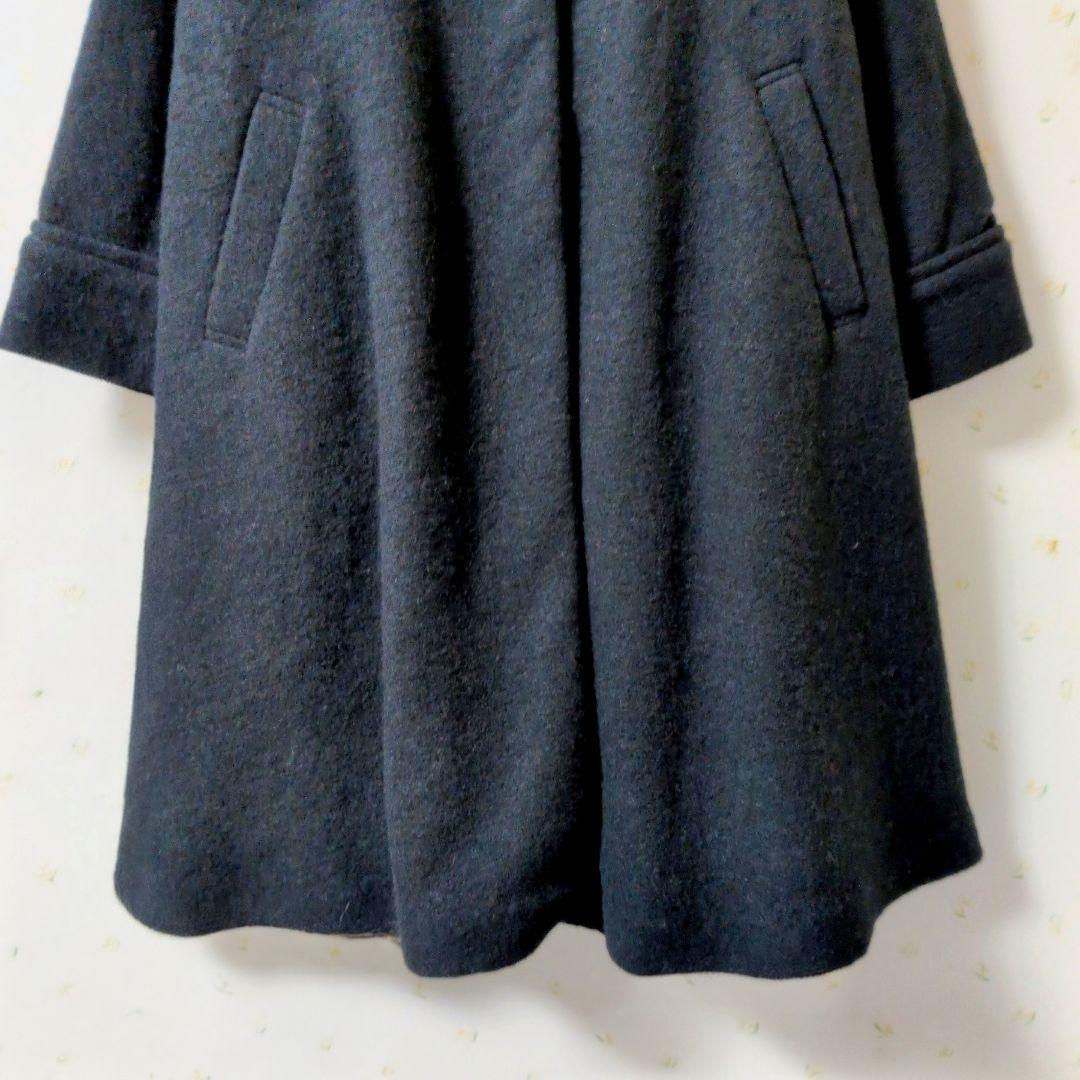 BEARDSLEY 　ノーカラー Aラインコート　ウールブラック ロングコートF