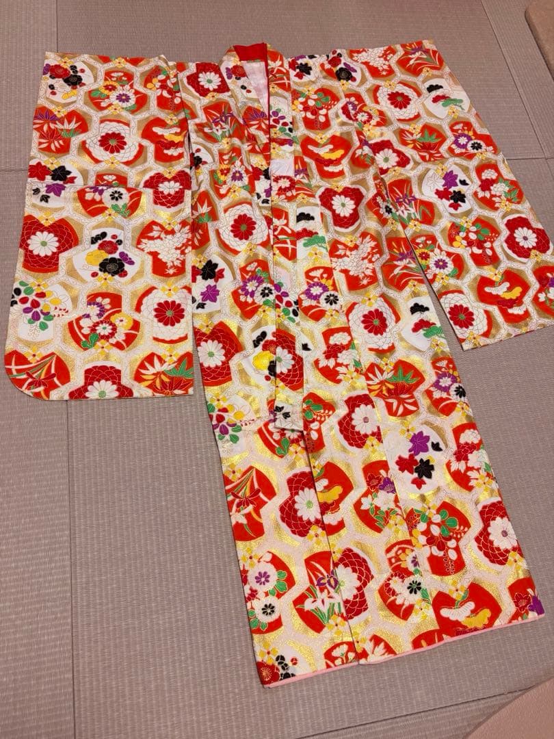 七五三　着物長襦袢セット　３歳　女の子　アンティーク　レトロ　大正ロマン　金彩