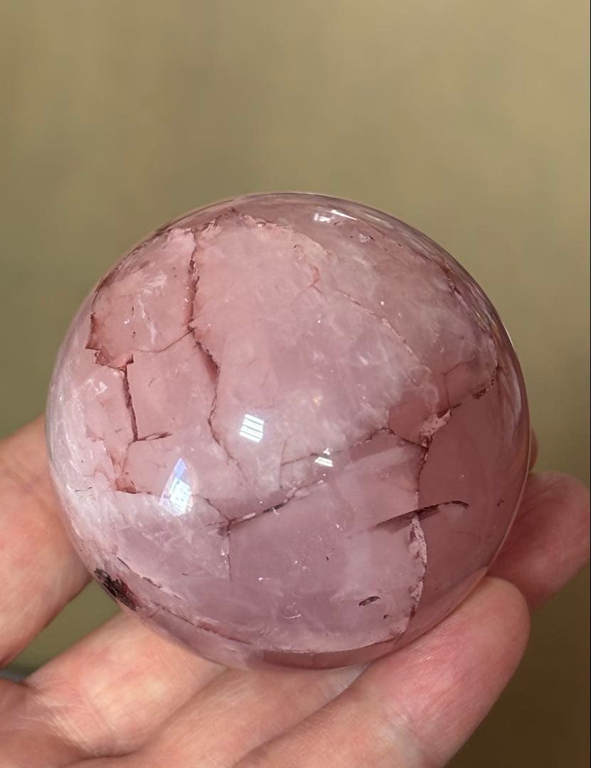 レア　スターローズクォーツ　ファイヤー共生　スフィア5.84cm 六芒星　天然石