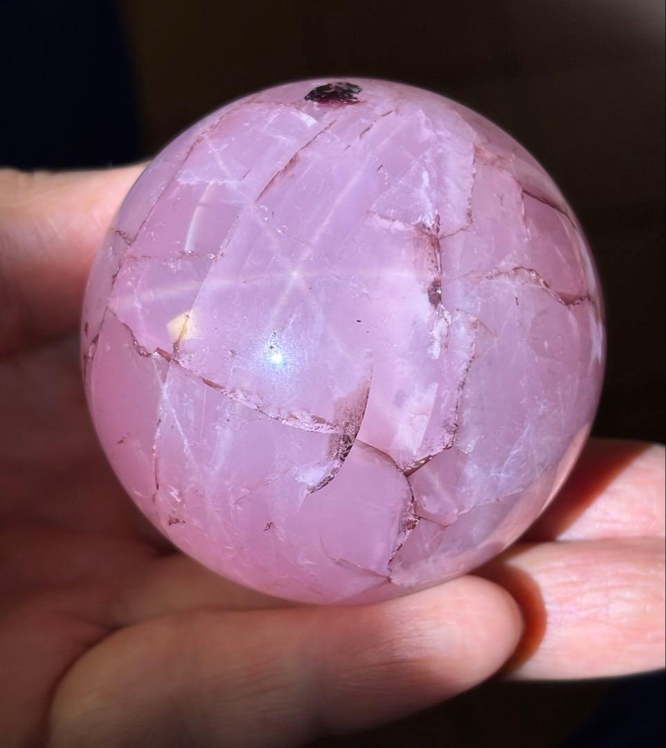 レア　スターローズクォーツ　ファイヤー共生　スフィア5.84cm 六芒星　天然石