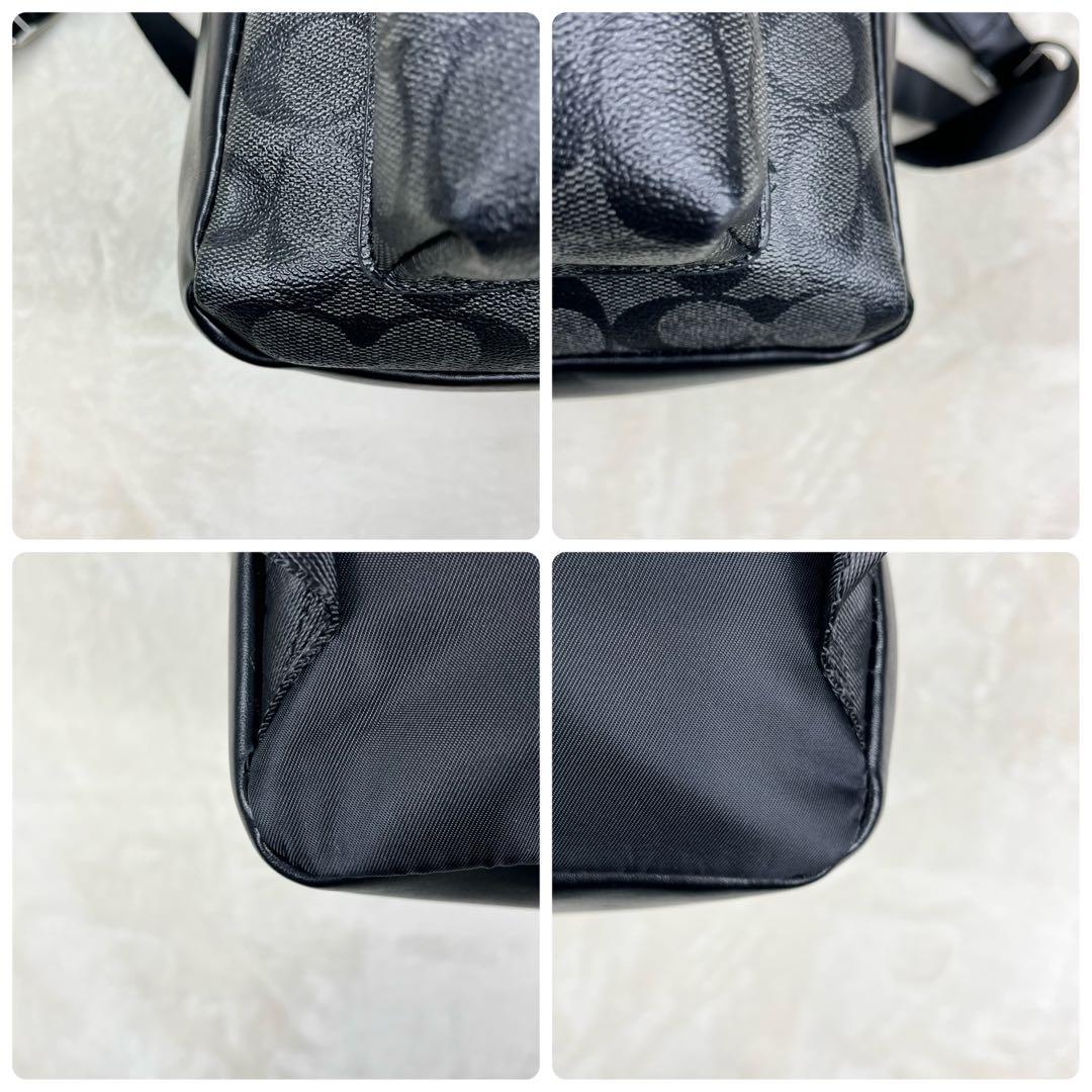 【美品】コーチ リュック バックパック シグネチャー レザー 大容量 ブラック