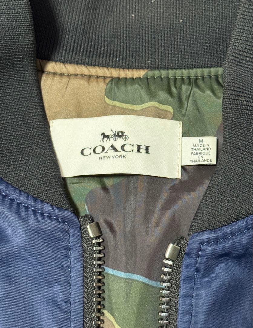 COACH ナイロン×レザーのMA-1フライトジャケット ネイビー　Mサイズ