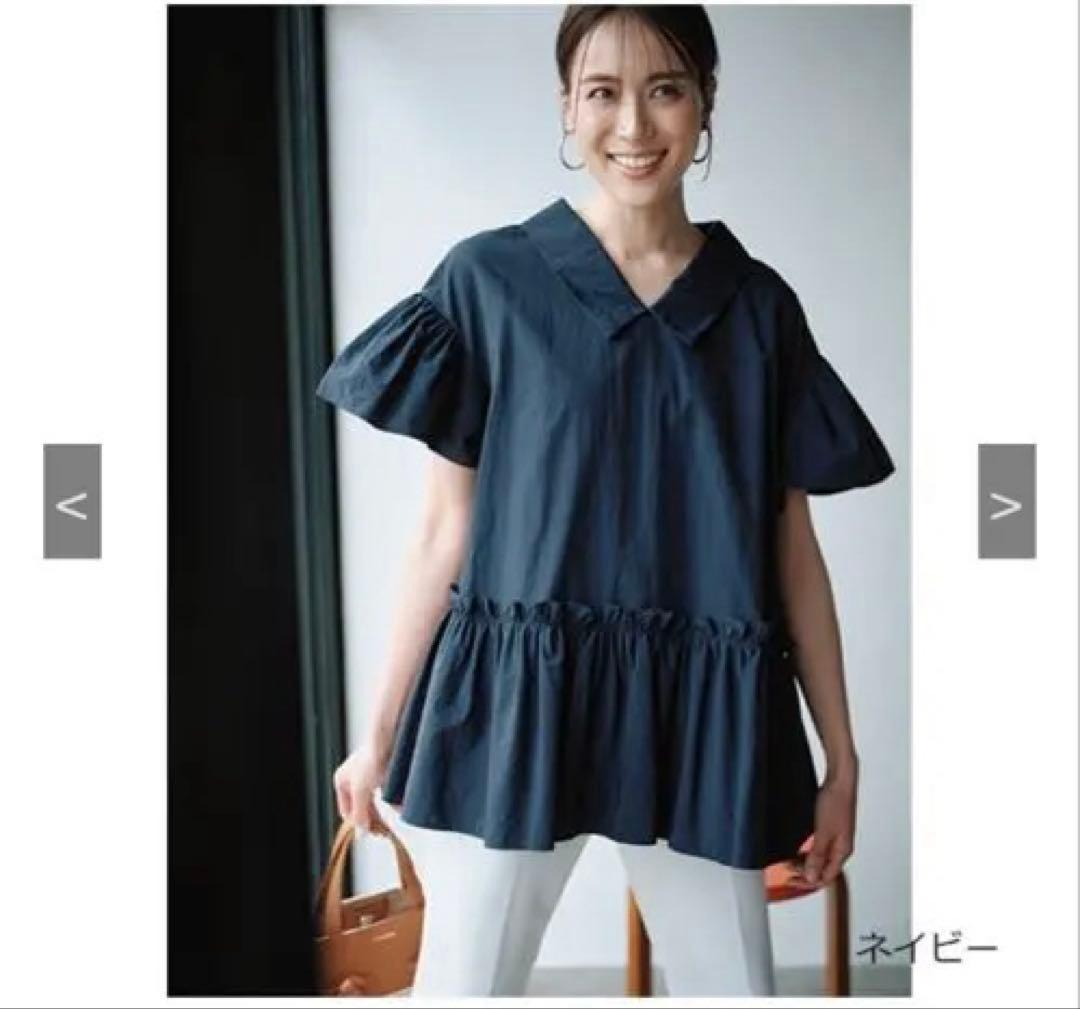 [THREE SQUARE]2WAYタフタブラウス　ネイビー