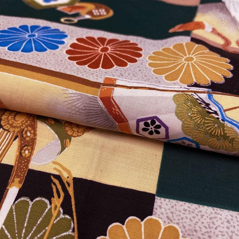 506ab83着物のみ◎七五三 三歳 男の子 セミアンティーク着物&被布 鶴 緑