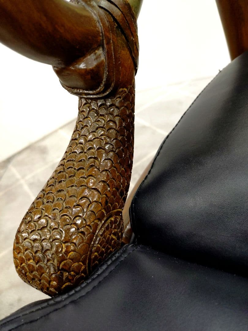 ヴィンテージ ブラックレザー 肘付きチェア アンティーク調チェア