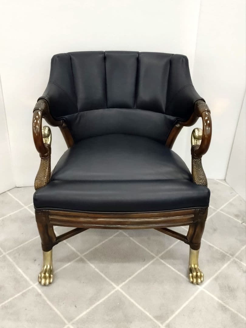 ヴィンテージ ブラックレザー 肘付きチェア アンティーク調チェア