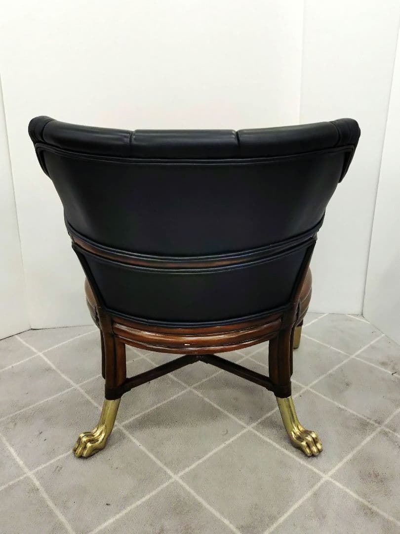 ヴィンテージ ブラックレザー 肘付きチェア アンティーク調チェア