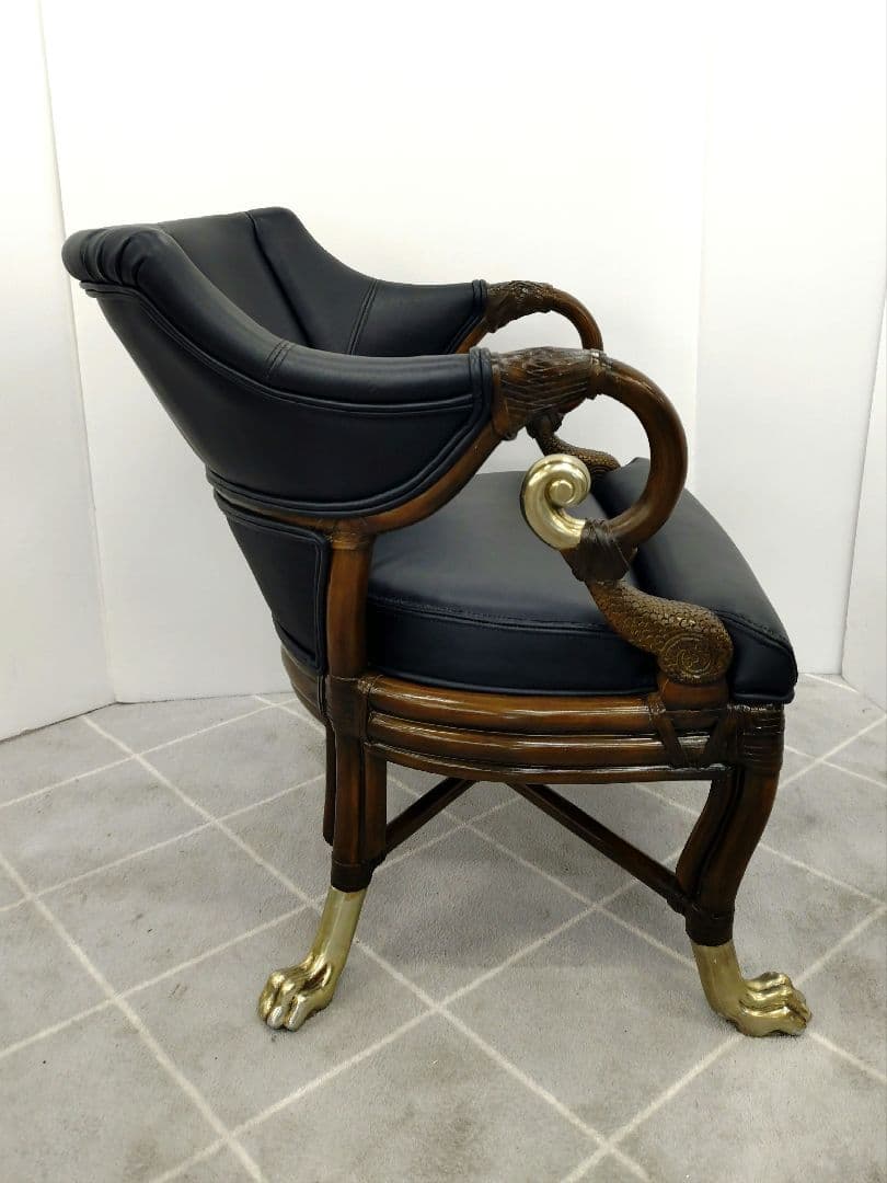 ヴィンテージ ブラックレザー 肘付きチェア アンティーク調チェア