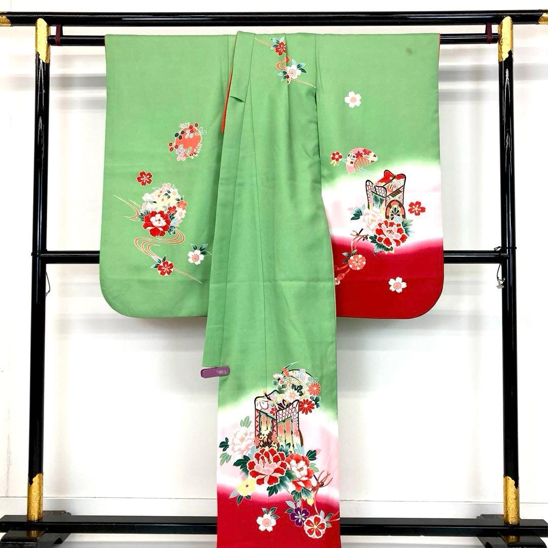 【着物と帯 時流】O24164s◇七五三 7才 女の子着物・長襦袢◇洗える着物