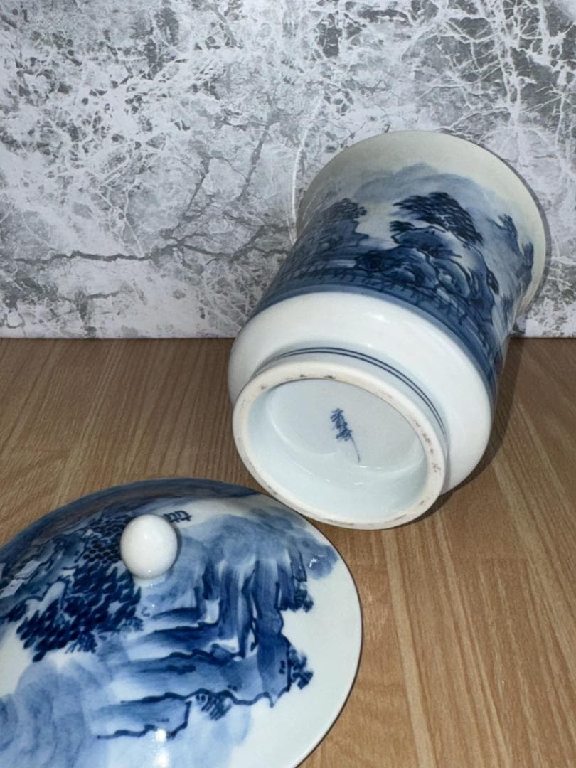 有田焼 青い風景画の湯呑み