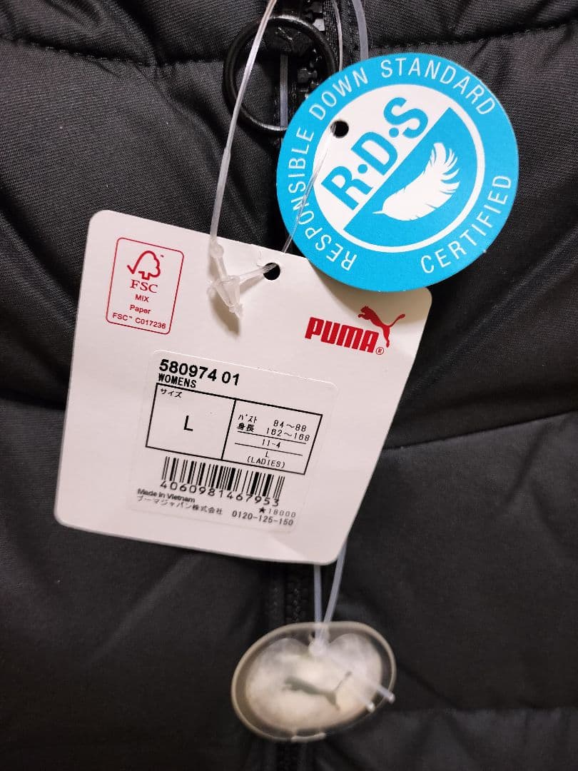 新品★プーマ　 ᒪサイズ　レディース ベンチコート ダウンコート　黒　ブラック