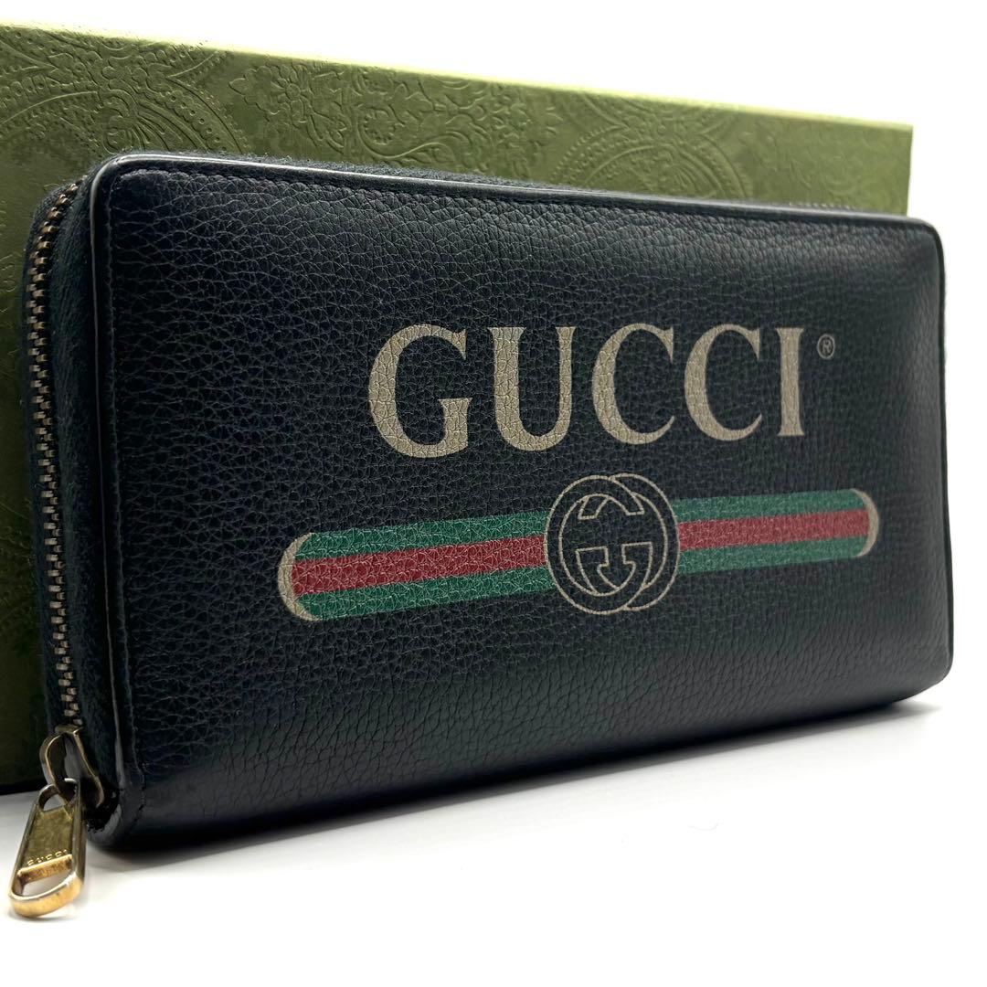✨極美品✨GUCCI 長財布　ヴィンテージロゴ　ラウンドファスナー　ブラック