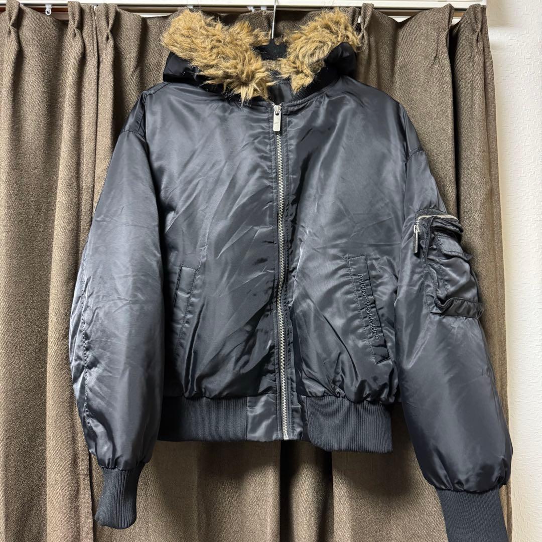 antidote-worldwide ファー付きブラックMA-1ジャケット S